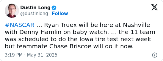 Hamlin’s Baby Watch: Truex on Standby!