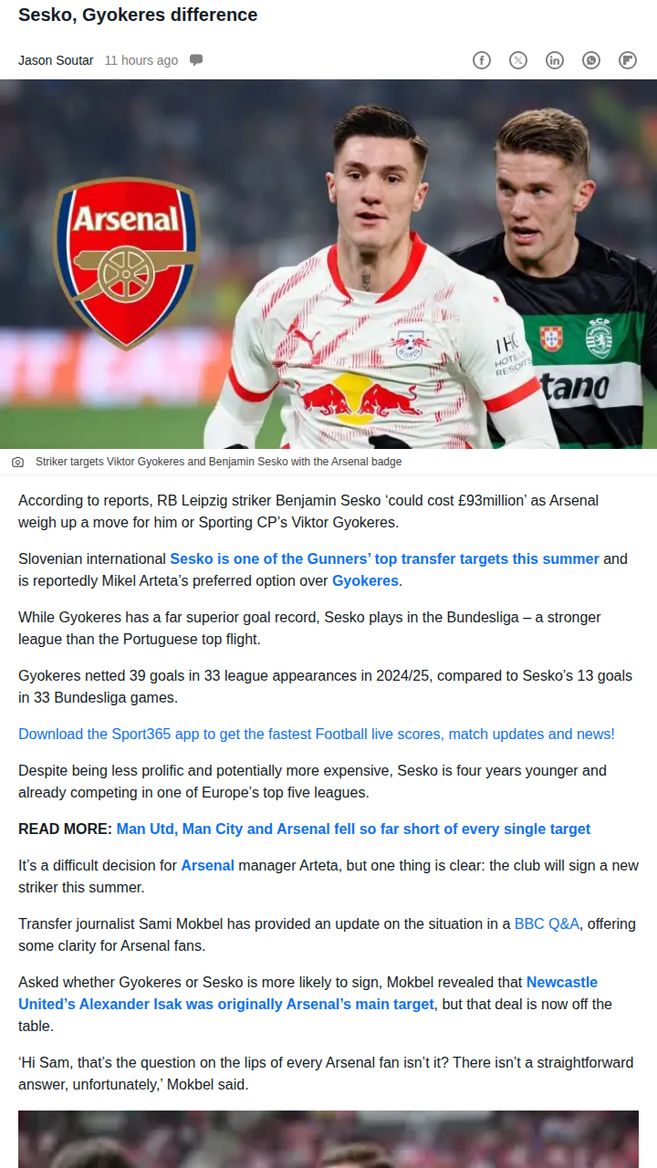 Sesko vs. Gyokeres: Who Fits the Gunners Best?