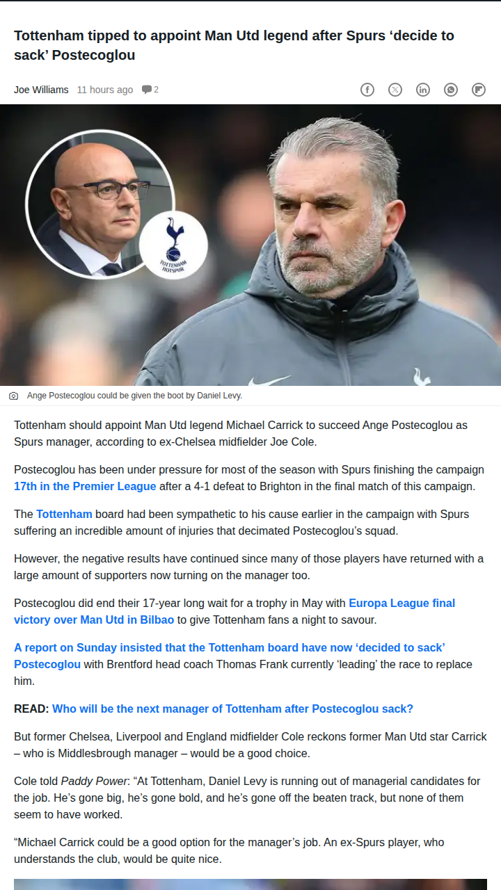 Carrick to Spurs? Fans Weigh In