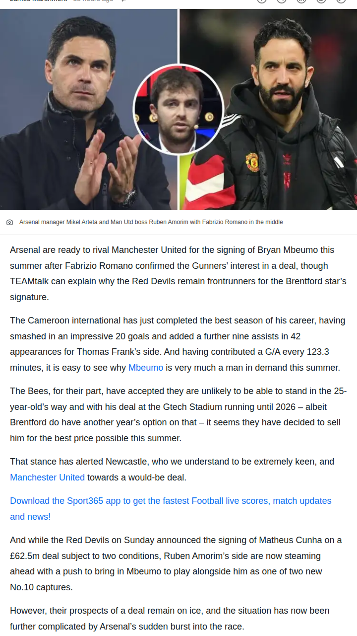 Gunners Crash Man Utd’s Mbeumo Party