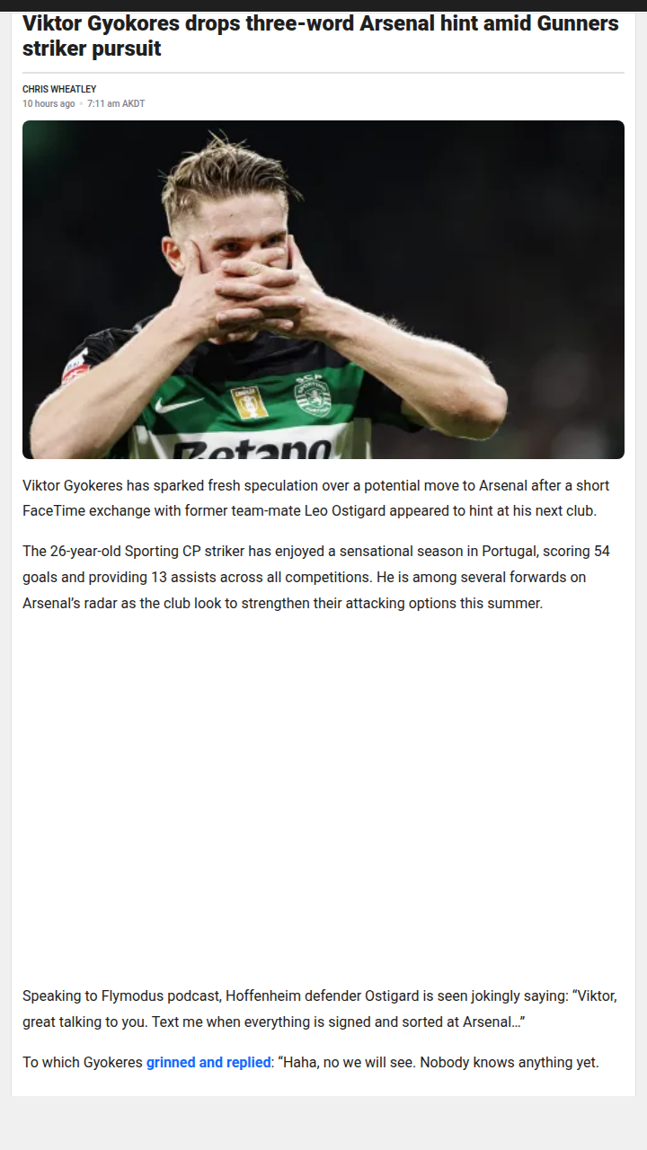 Gyokeres Teases Gunners Move—Real or Rumour?