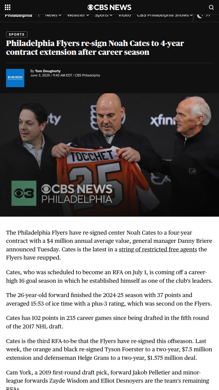Flyers Lock Down Cates—Core Piece or Overpay?