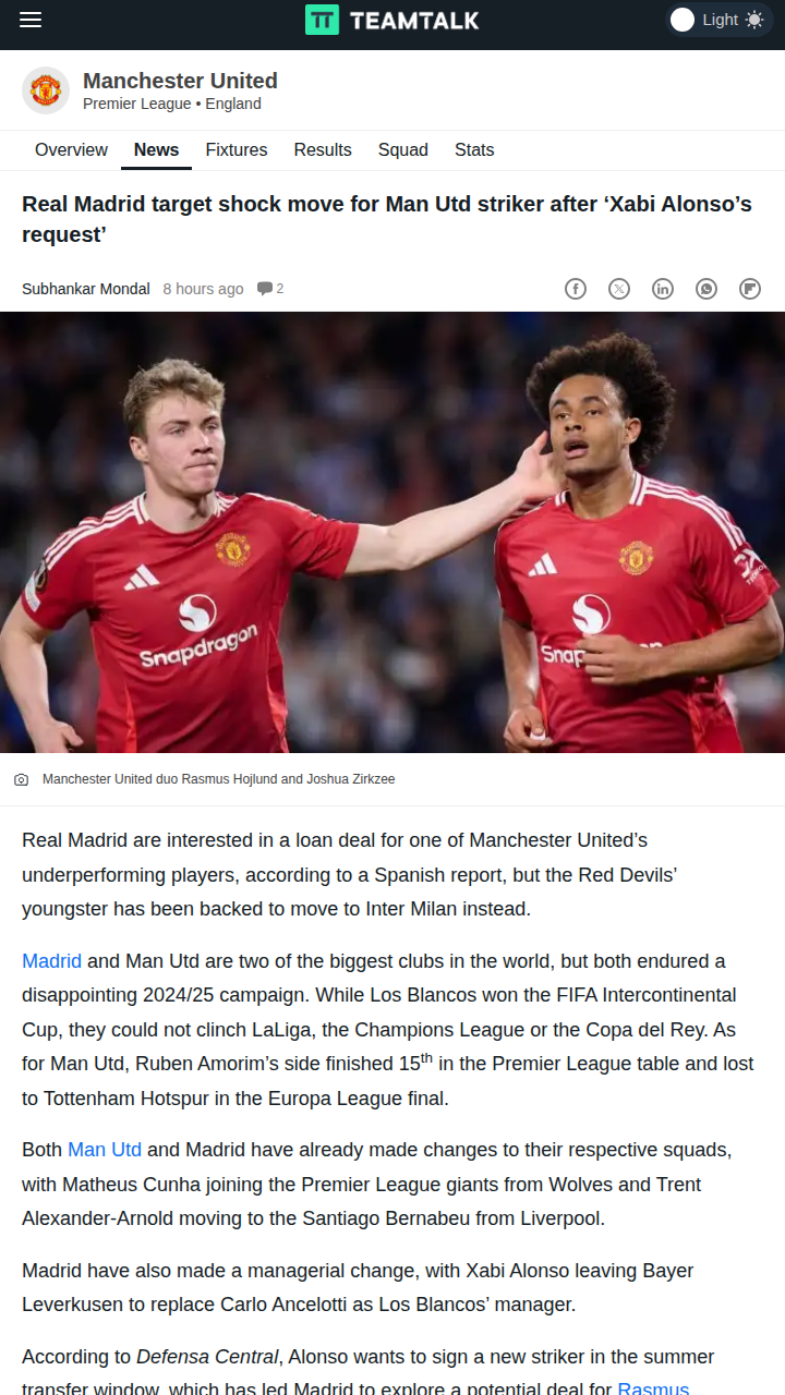 Los Blancos Eye Red Devils’ Hojlund Loan?