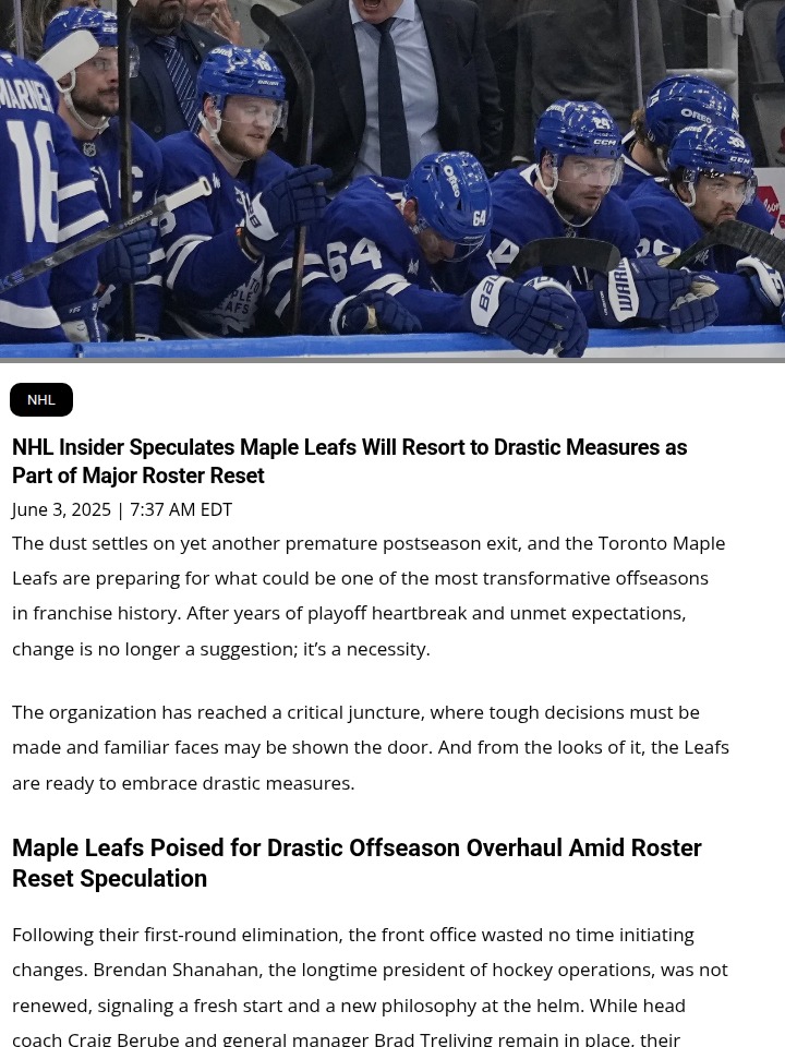 Are the Leafs Finally Blowing Up the Core?