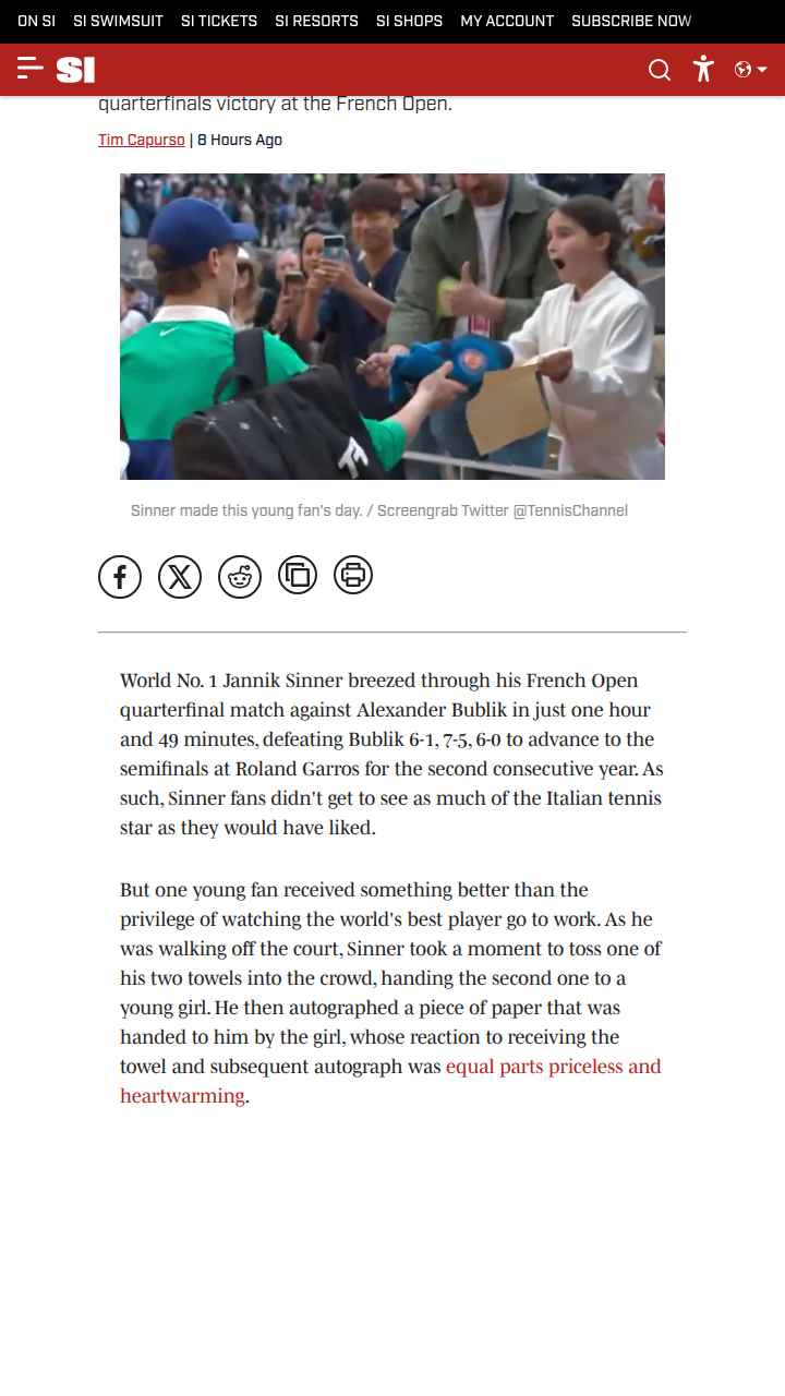 Sinner’s Heartwarming Moment at Roland Garros