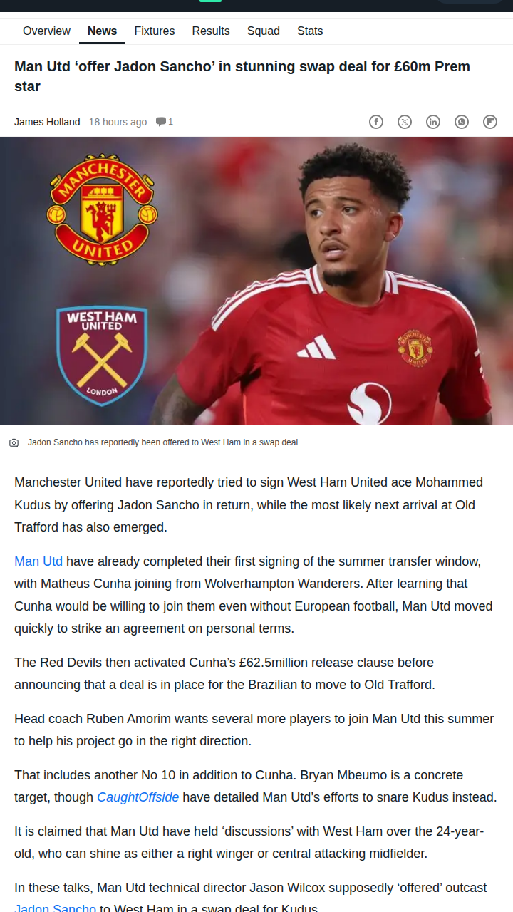 Sancho for Kudus? United’s Bold Swap Bid