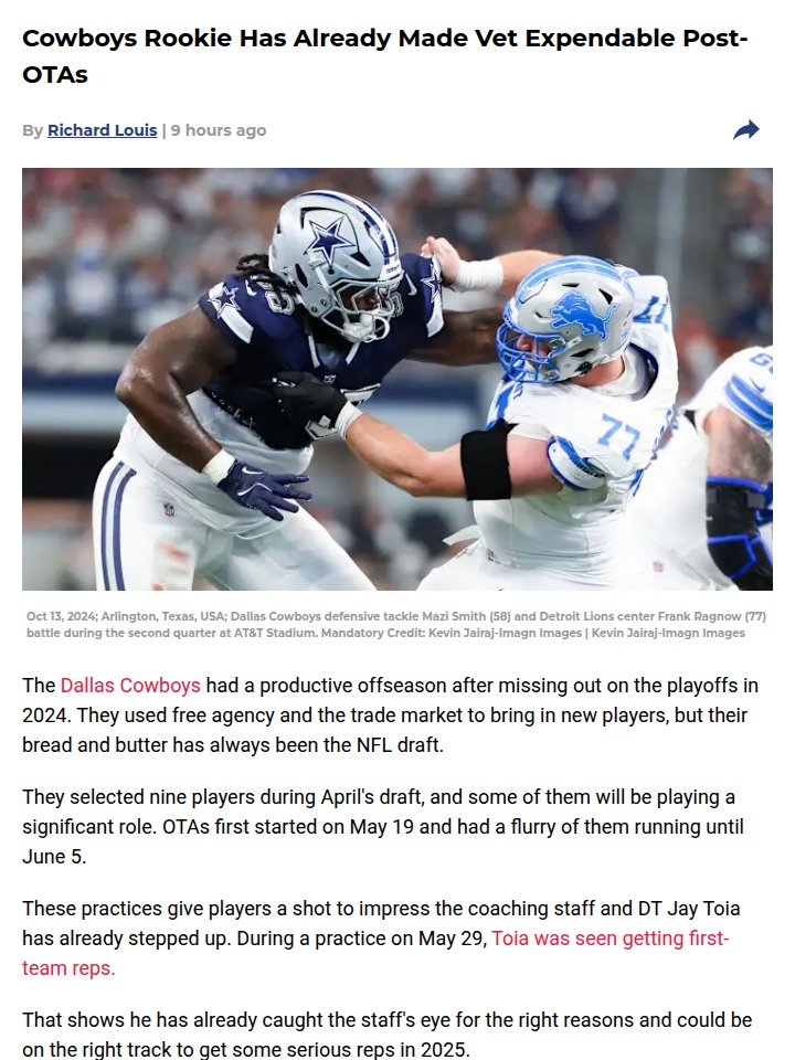 Is Jay Toia Already Pushing Out Mazi Smith?