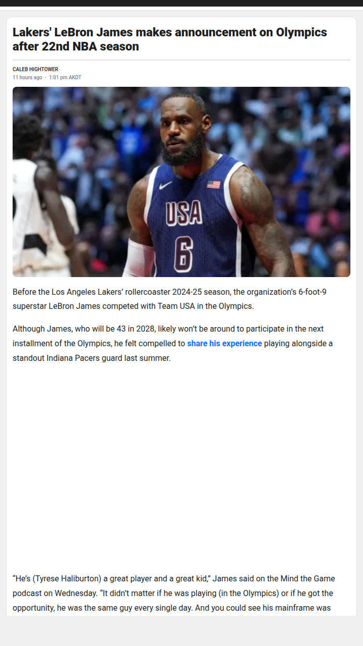 King James Praises Haliburton’s Olympic Grit