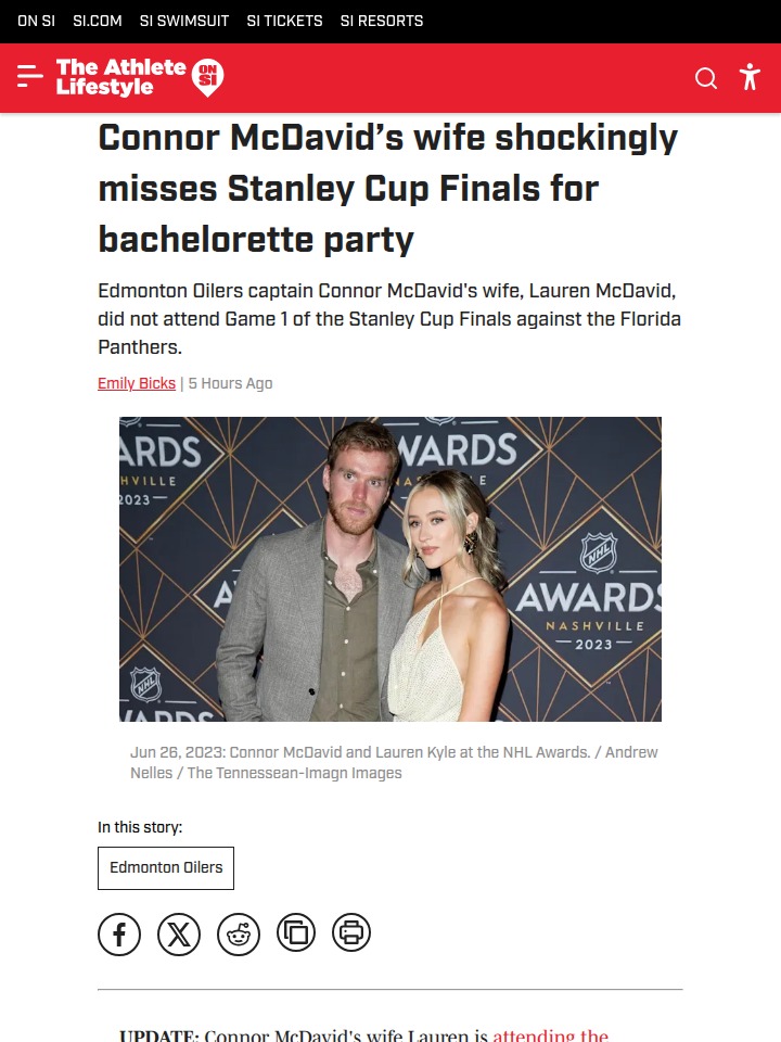 McDavid’s Better Half Misses Game 1?!
