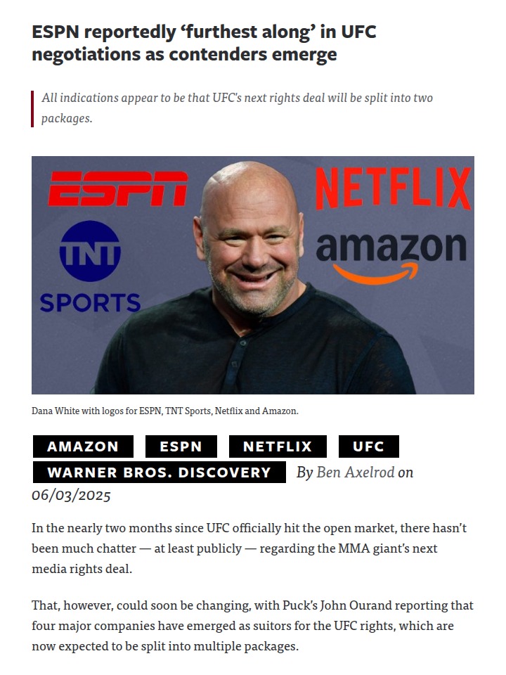 UFC’s Next TV Home: ESPN or a Streaming Shakeup?