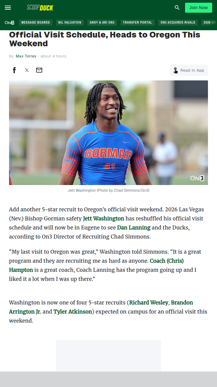 Jett Washington Flips Visit: Ducks vs. Buckeyes