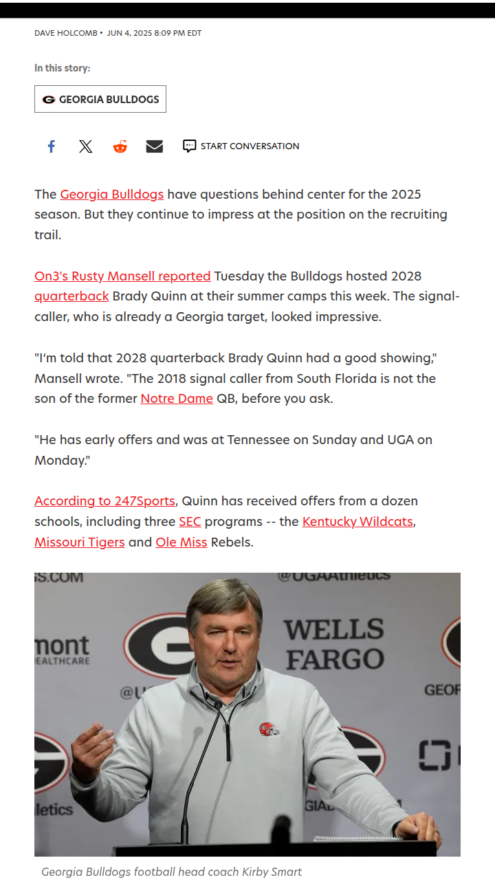 Dawgs Eye Next QB Star: Brady Quinn Buzz