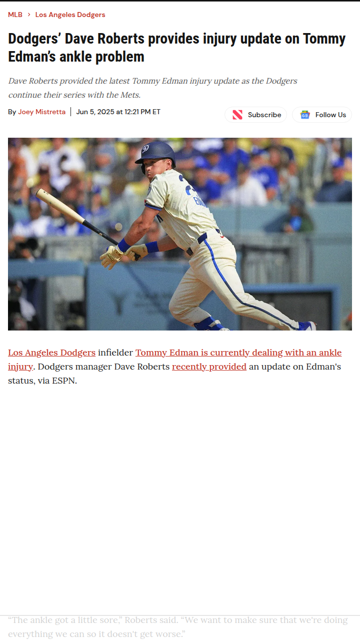 Edman’s Ankle Woes: Dodgers’ Depth Tested