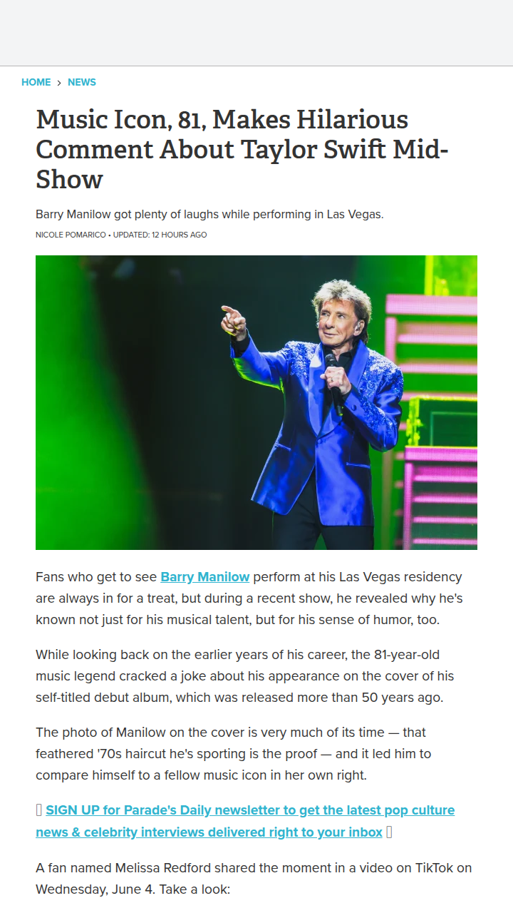 Barry Manilow’s Taylor Swift Joke?! 😂
