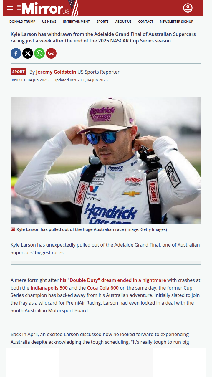 Larson’s Aussie Dream Hits a Speed Bump