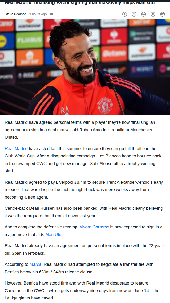 Carreras to Madrid: Win-Win for United?