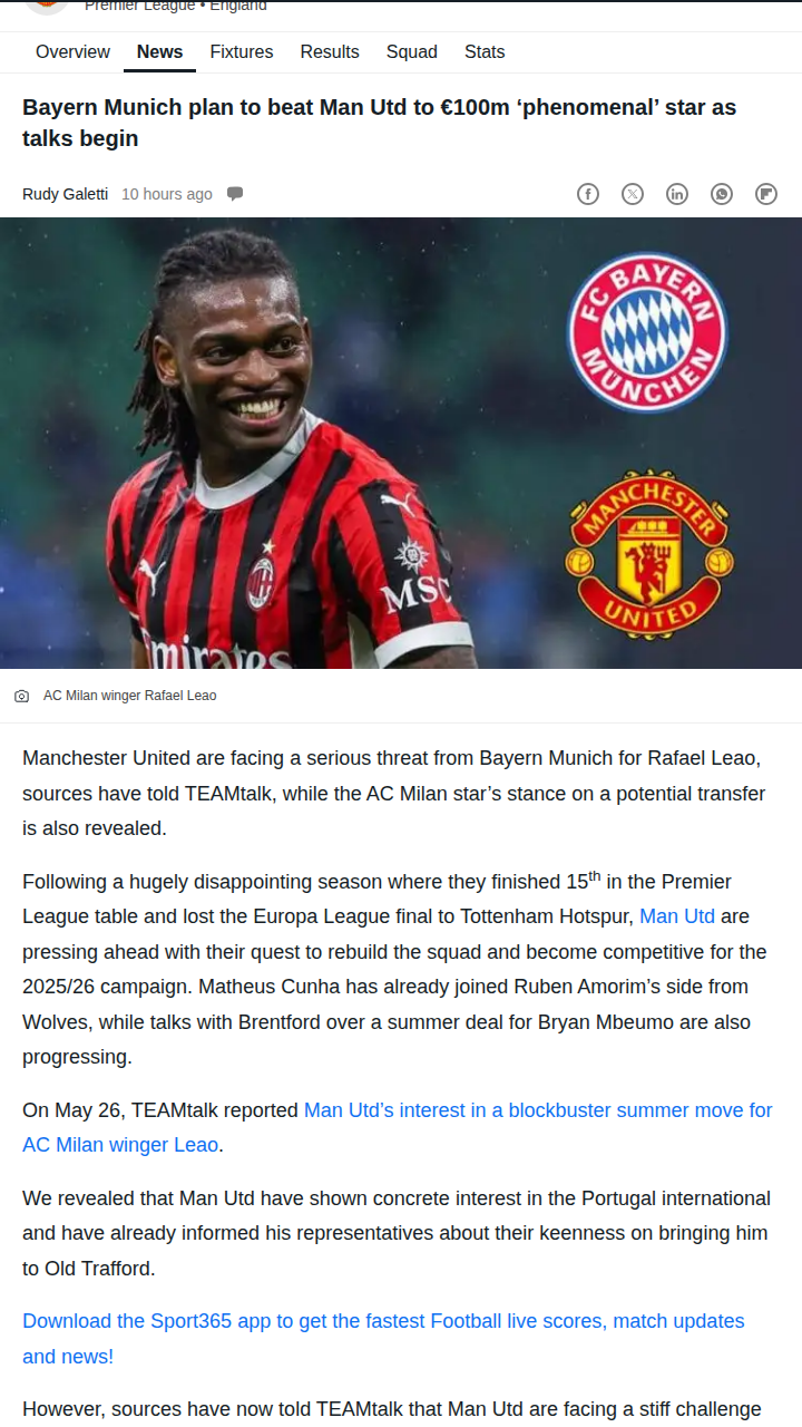 Bayern vs. Red Devils: Leao Transfer Battle!