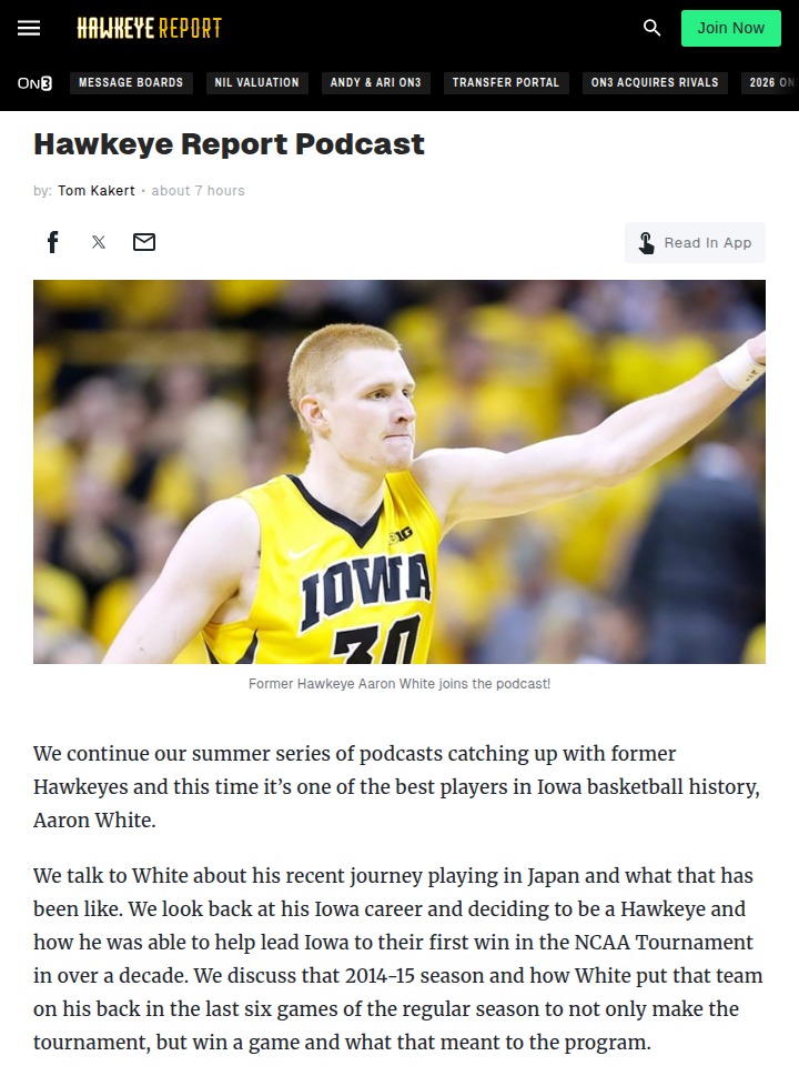 Aaron White Reflects on Hawkeye Glory