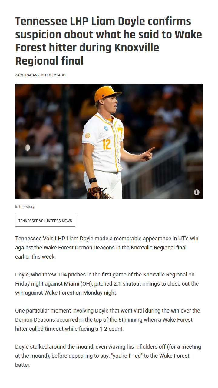 Doyle’s Savage Clapback Fuels Vols Win