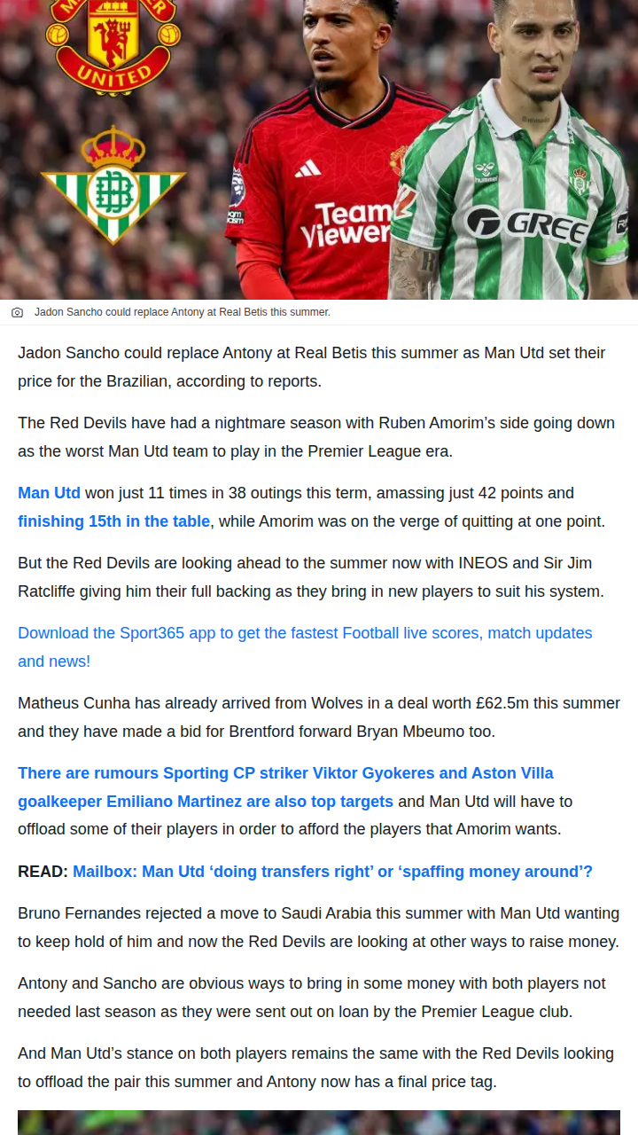 Sancho to Betis? Antony’s Exit Price Set