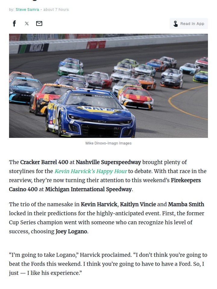 Harvick’s Hot Take: Logano for Michigan?