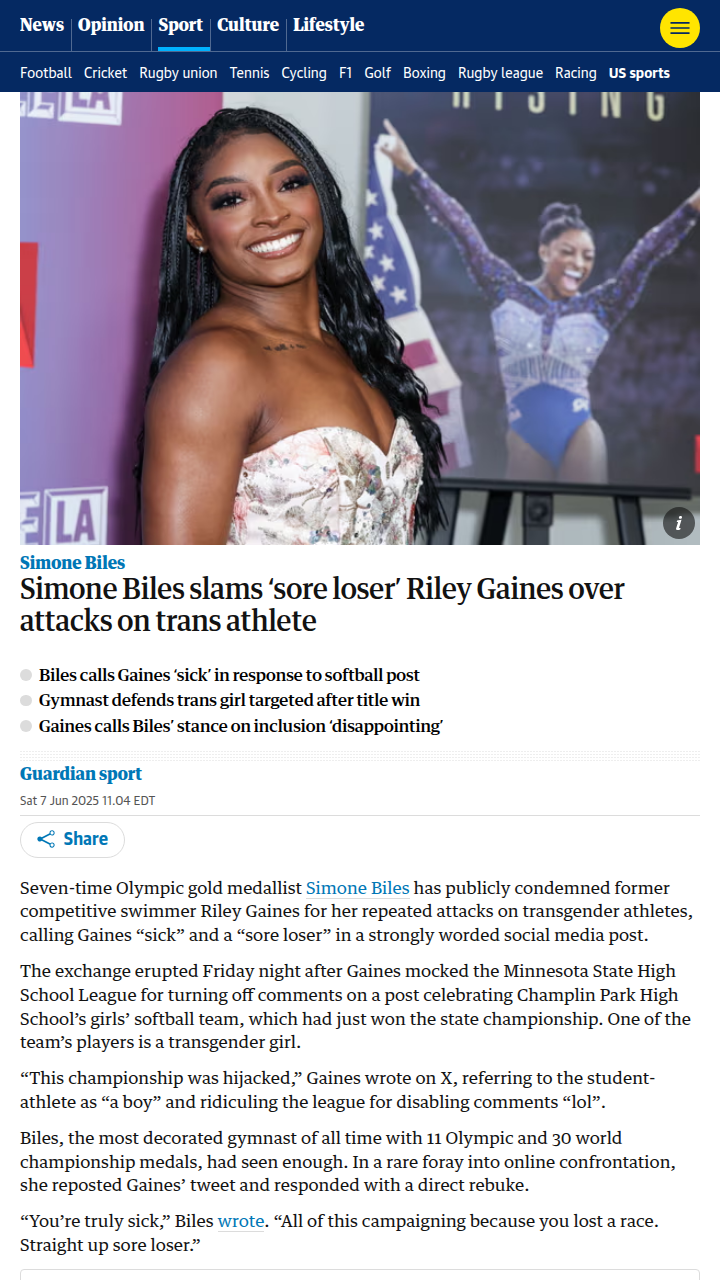 Simone Biles Calls Out Riley Gaines