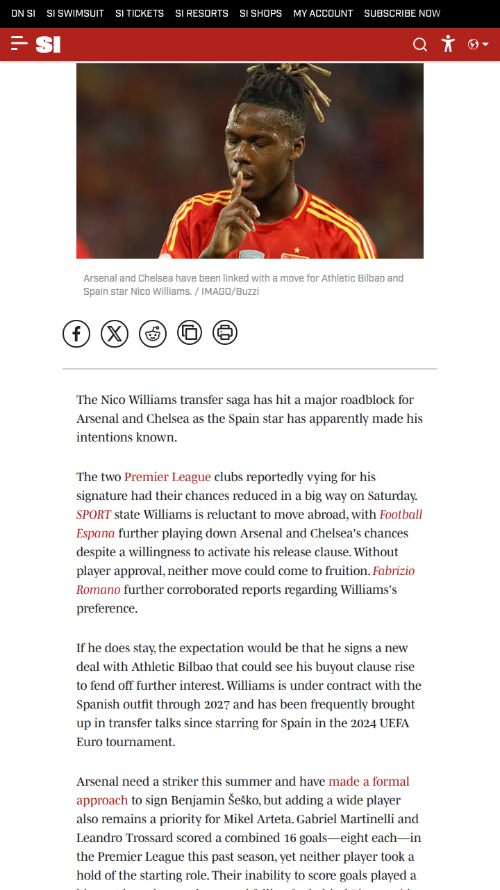 Nico Williams Snubs PL Giants?