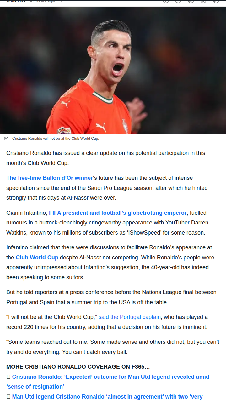 CR7 Shuts Down Club World Cup Rumors