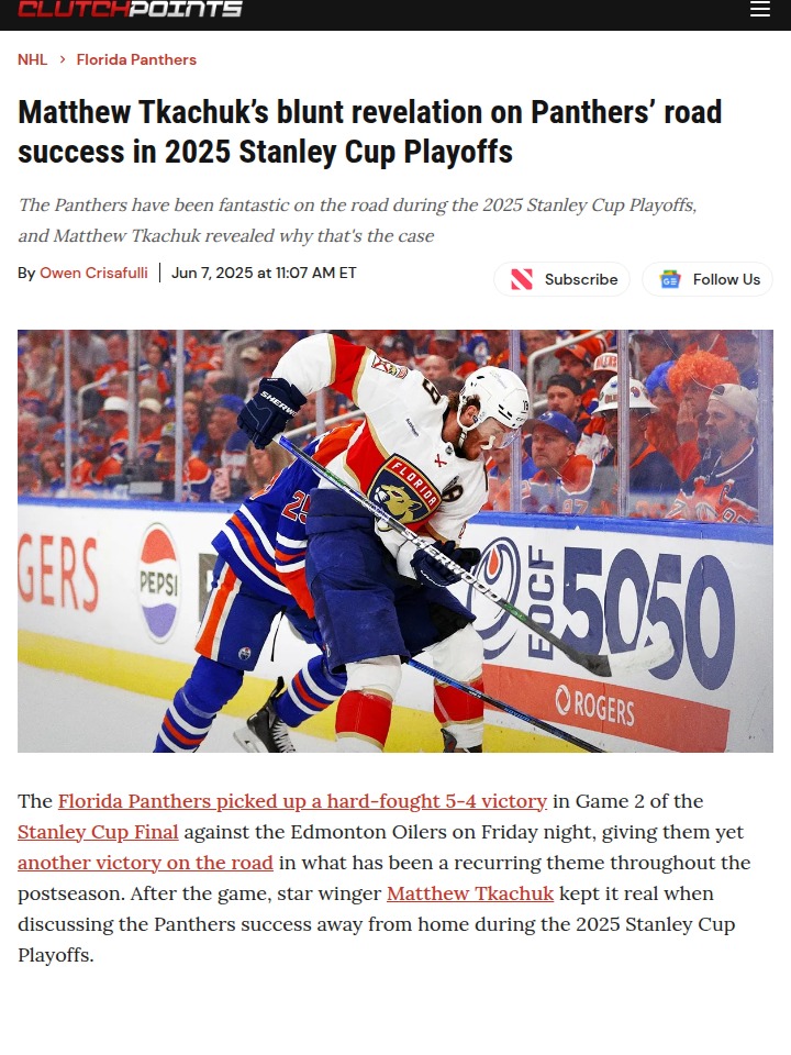 Tkachuk’s Road Warrior Mentality Pays Off