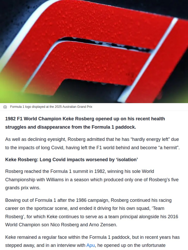 Keke Rosberg Opens Up: F1 Legend in Isolation