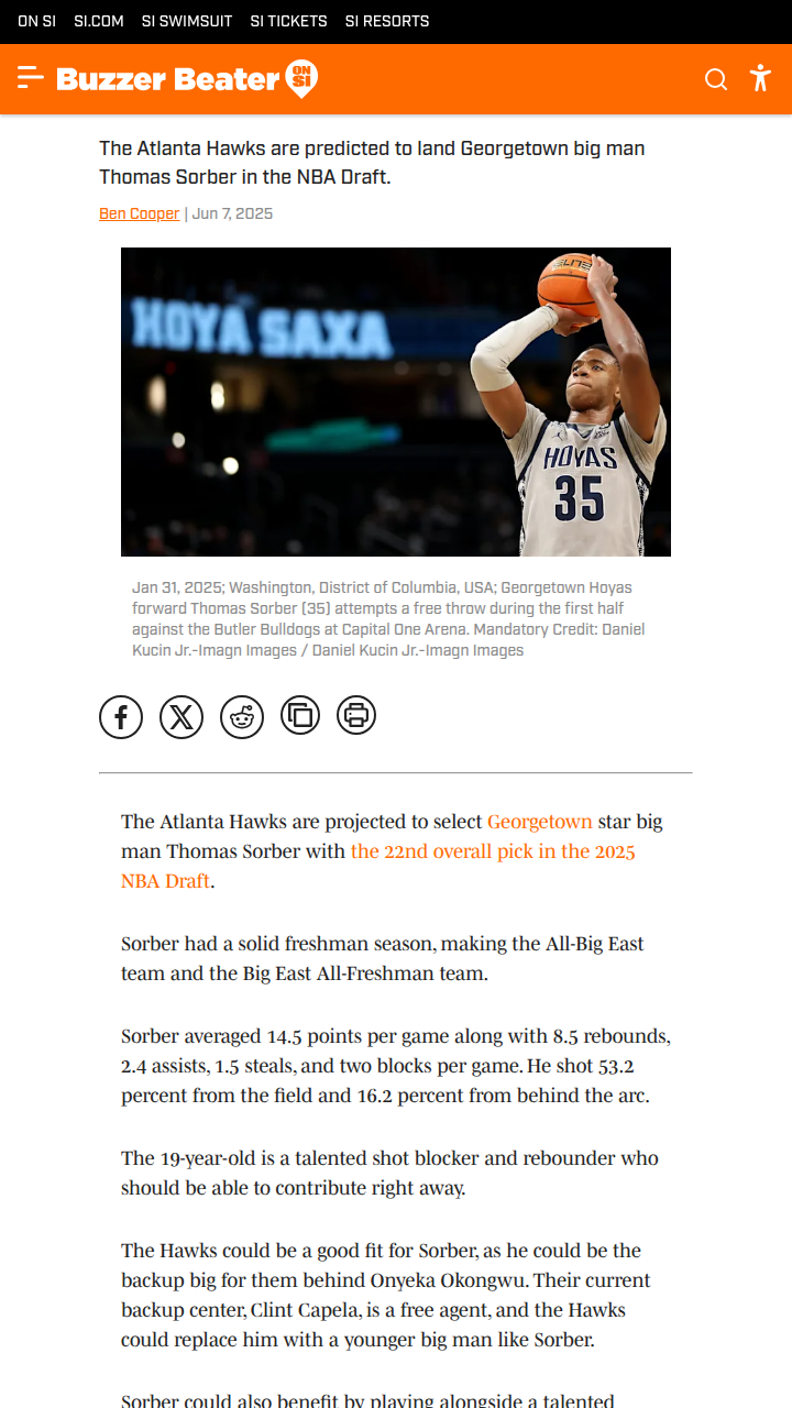Hawks Eye Hoya Star for Draft Steal?