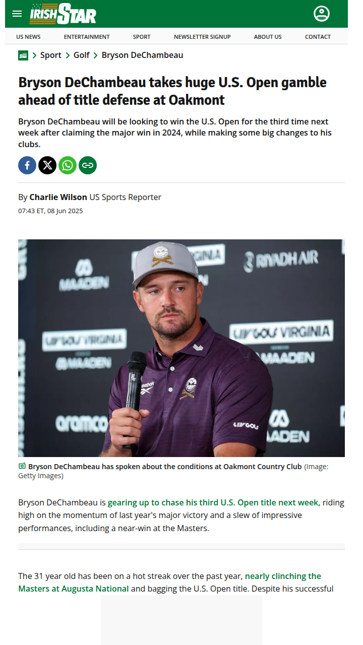 Bryson’s Bold Iron Switch Before Oakmont