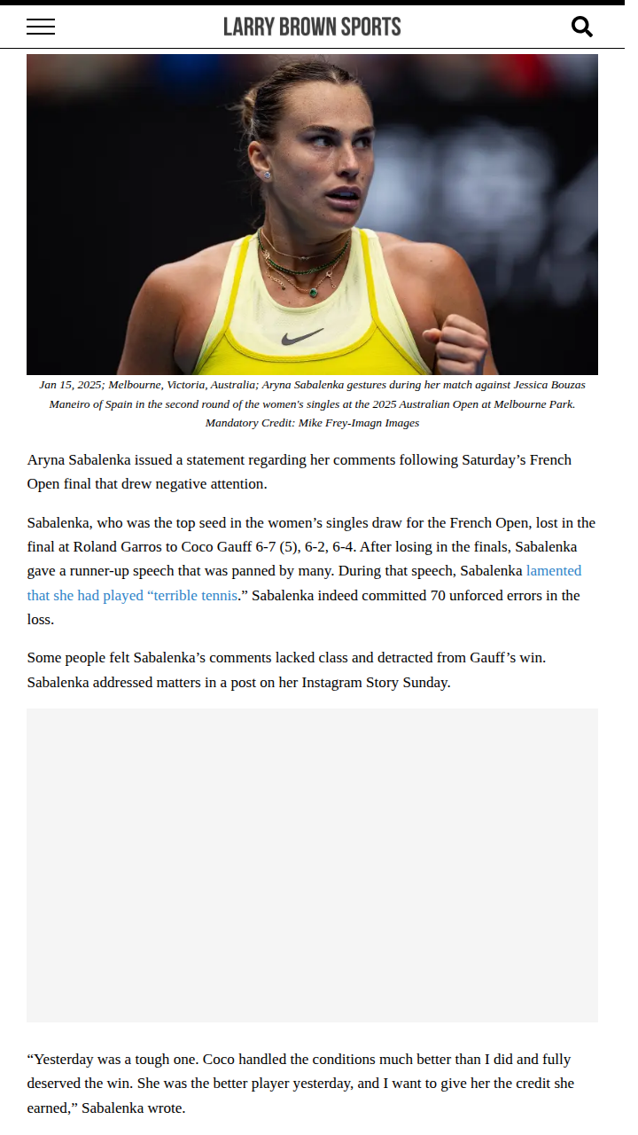 Sabalenka’s Candid Speech Sparks Debate