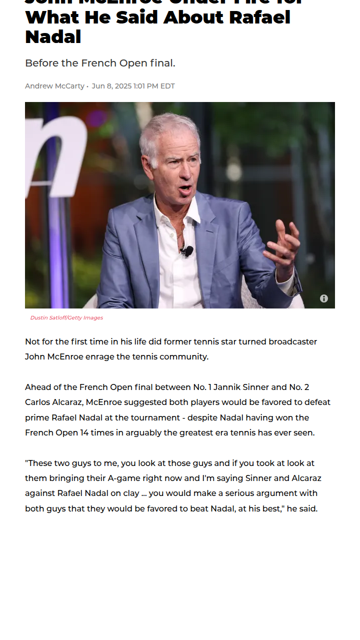 Did McEnroe Just Disrespect Rafa on Clay?