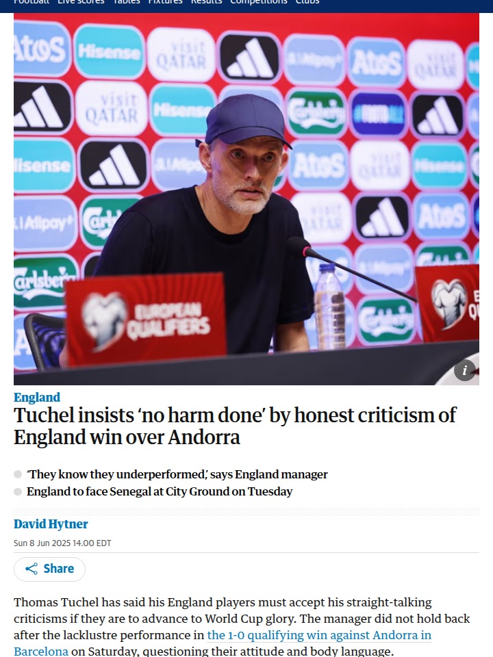 Tuchel Calls Out Three Lions’ Attitude