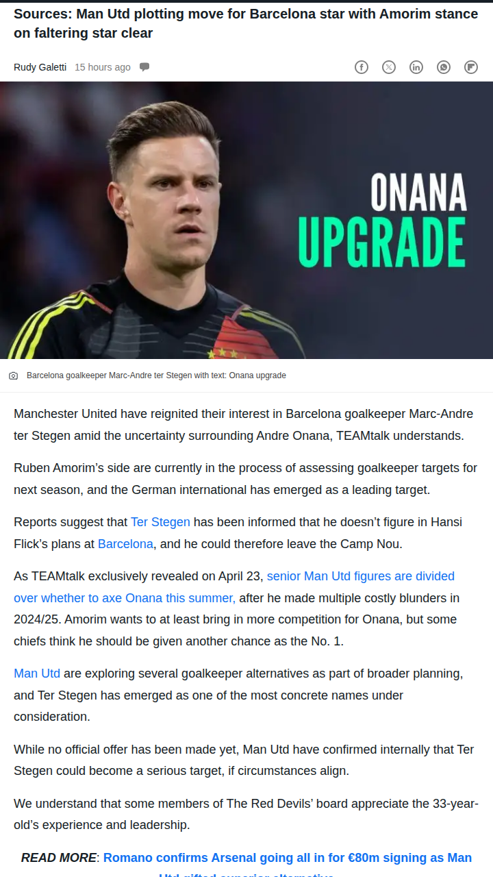Red Devils Eye Ter Stegen: Onana Out?
