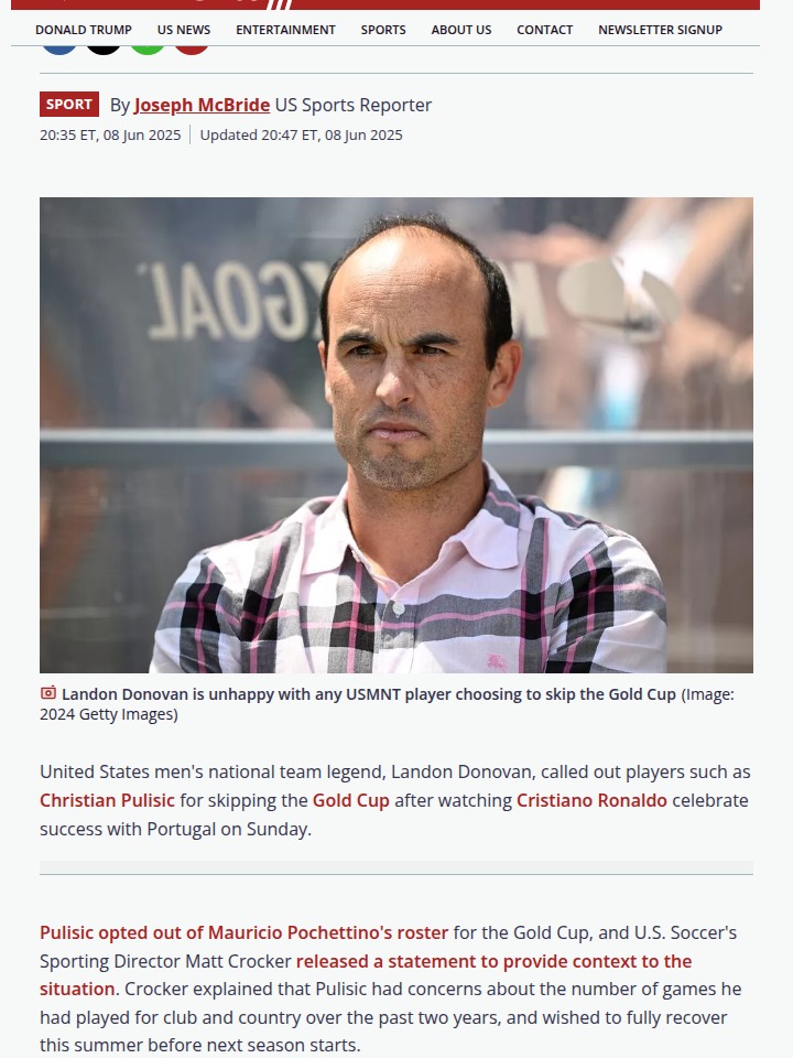 Donovan Calls Out Pulisic Over Gold Cup Snub