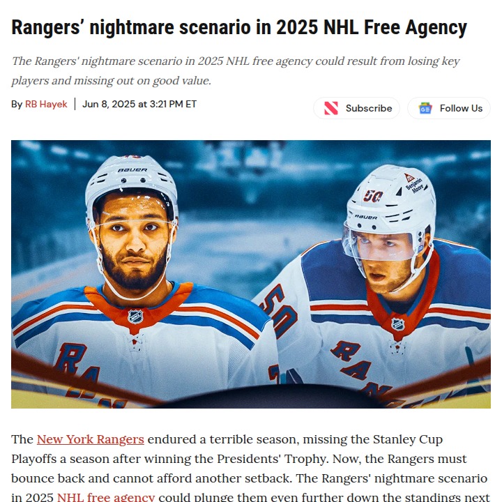 Can the Blueshirts Survive 2025 Free Agency?