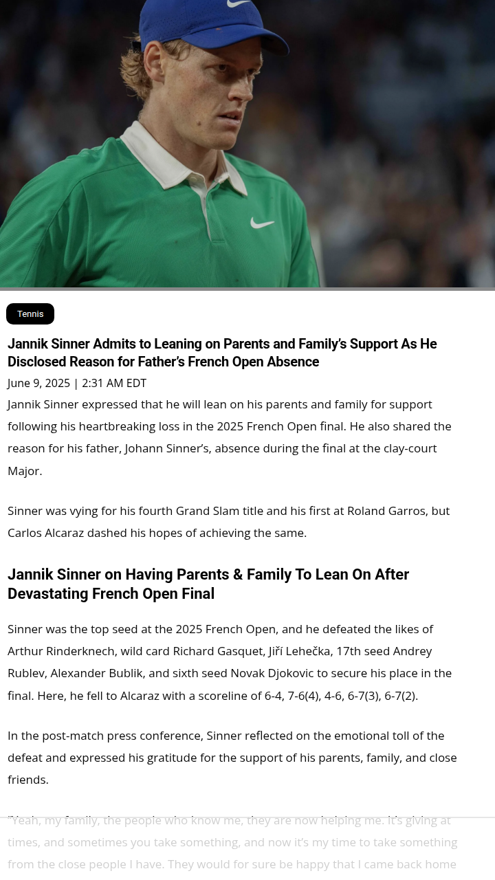 Sinner’s Epic Final: Family Over Fame