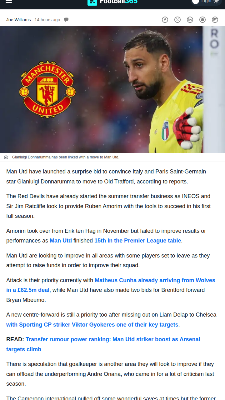 Donnarumma to Old Trafford: Real or Rumour?