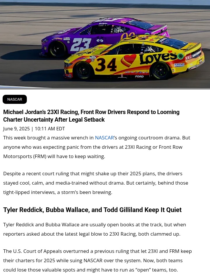 Charter Drama: 23XI & FRM Stay Ice Cold