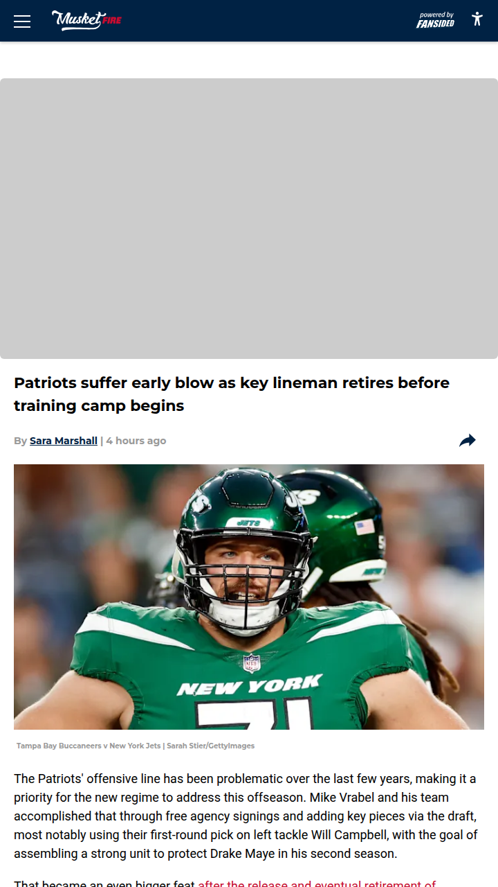 Pats O-Line Hit Again: Schweitzer Retires