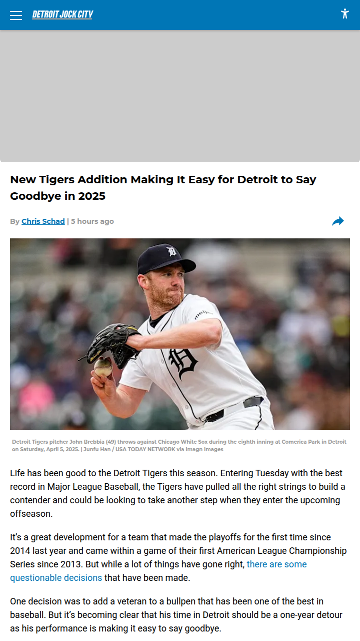 Is Brebbia’s Time in Detroit Already Up?