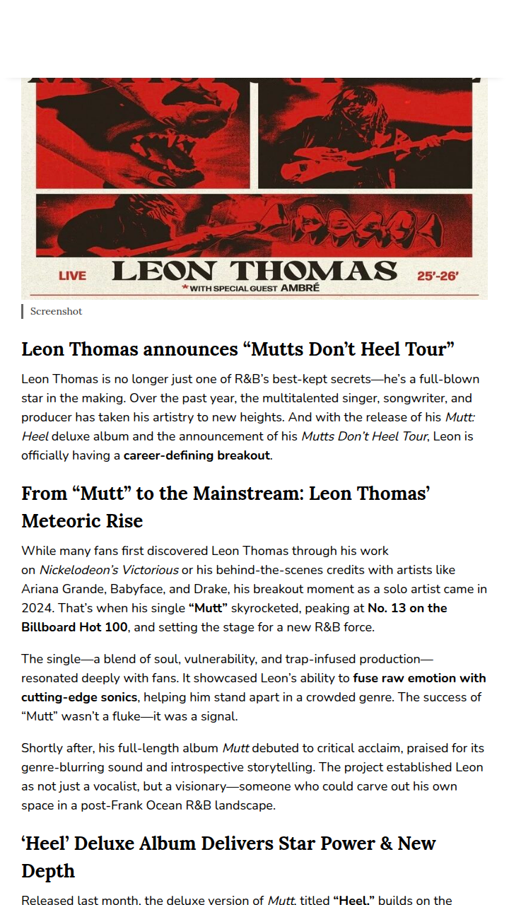 Leon Thomas Tour Dates Drop! 🐾