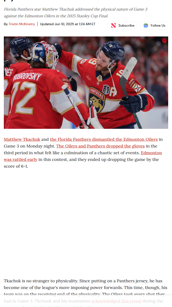 Tkachuk’s Grit Shines in Panthers-Oilers Brawl