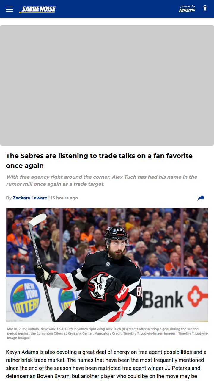 Should the Sabres Really Trade Tuch?
