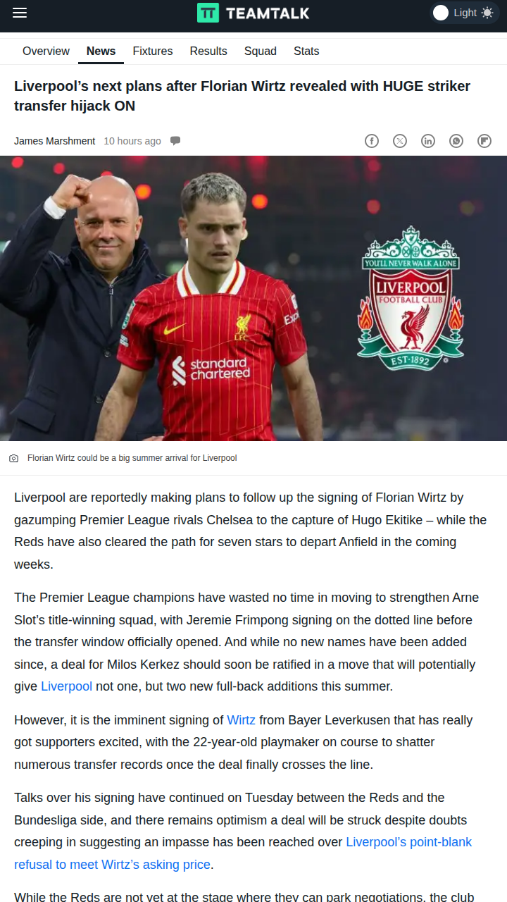 Reds Eye Ekitike After Wirtz Bombshell