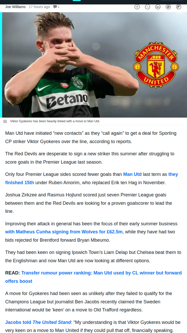 Red Devils Back in for Gyokeres?