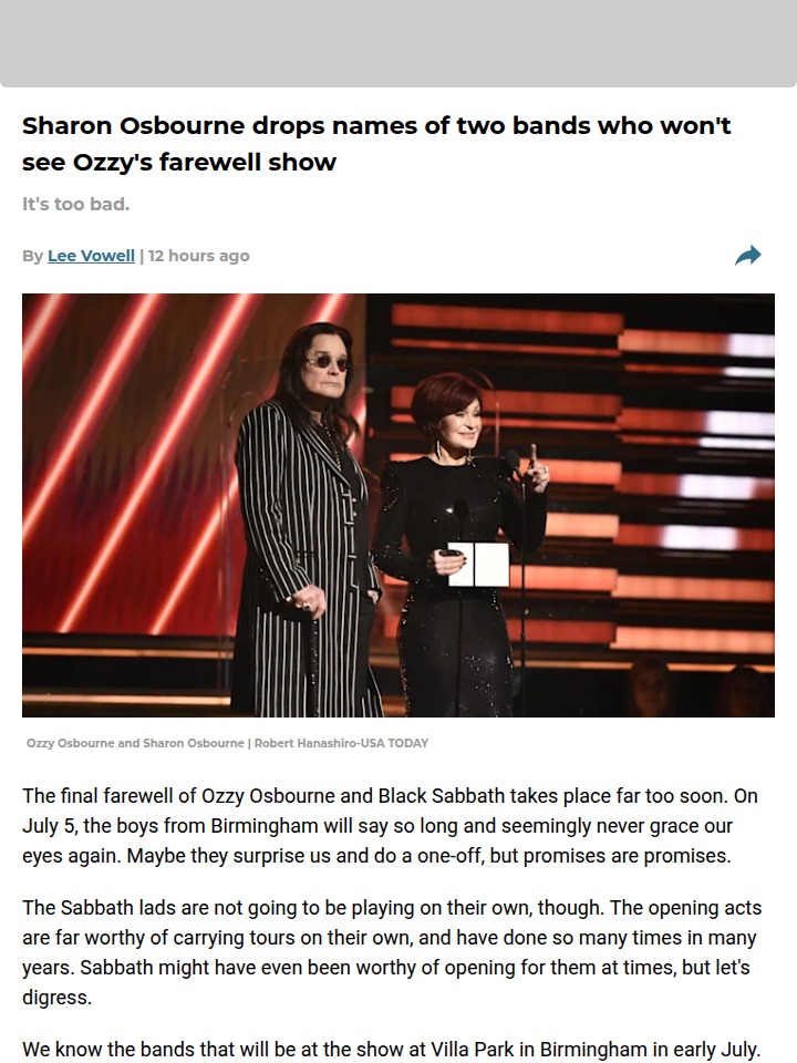Sharon Spills: Who’s Missing Ozzy’s Last Gig? 🎤