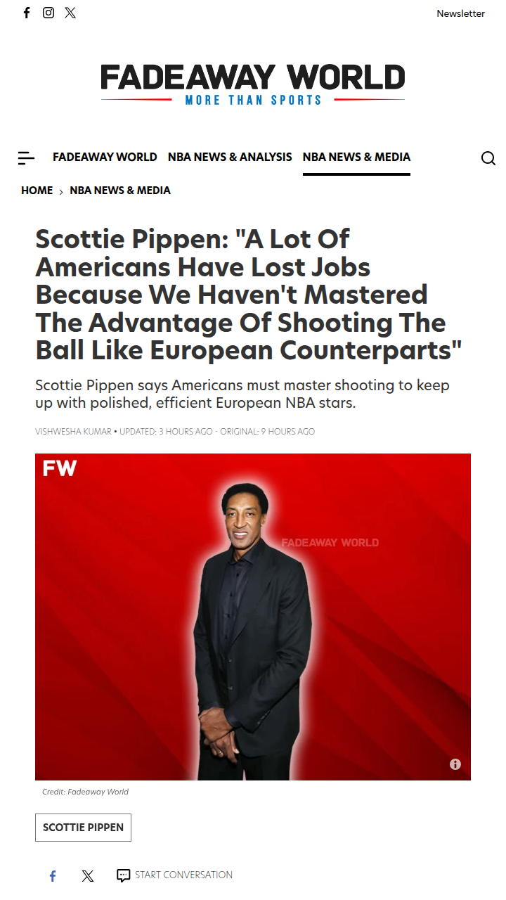 Pippen Calls Out NBA’s Euro Shooting Surge